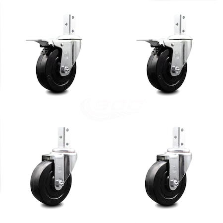 4 Inch Soft Rubber Swivel 3/4 Inch Square Stem Caster Total Lock Brakes, 2PK